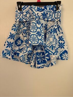 Blue Floral Paperbag Waist Women’s Skorts